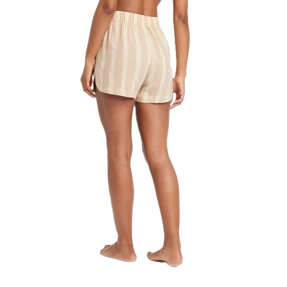 Stars Above Women's Tan Striped Linen Blend Pajama Shorts w/ Elastic Waist - Picture 2 of 5
